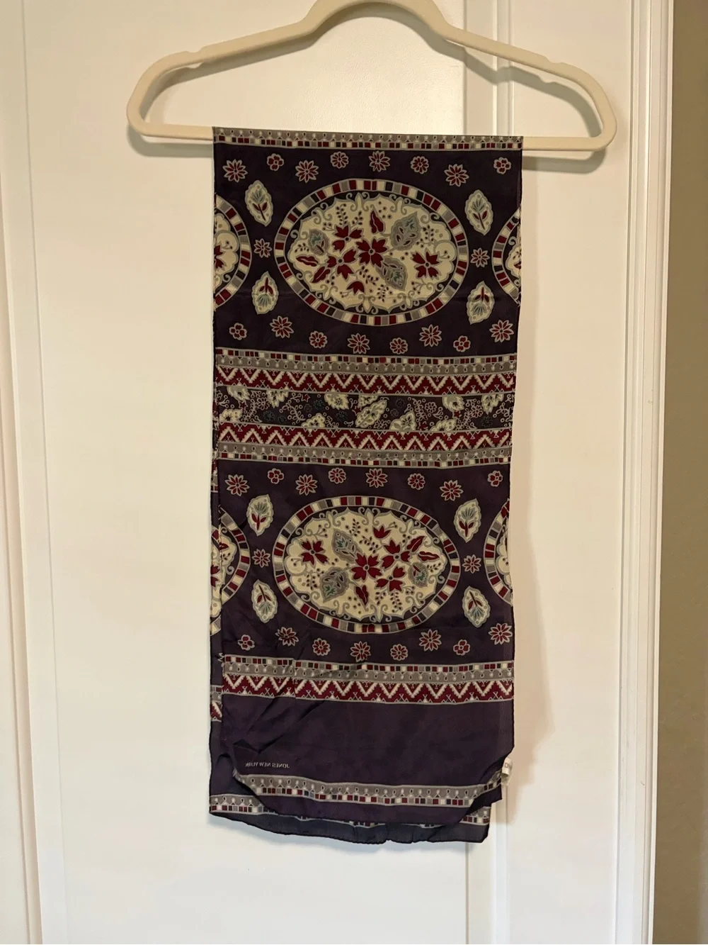 Vintage 100% Silk Plum Floral Medallion Accent Scarf